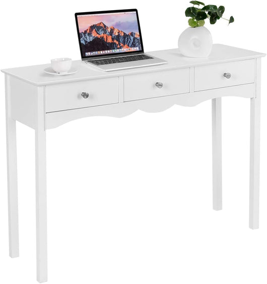 Tavolo Consolle in Legno, Tavolo da Ingresso con 3 Cassetti, Mobile Multifunzionale, Alto e Stretto per Salotto e Corridoio, 100 x 32 x 75 cm, Bianco