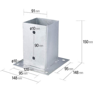 SUPPORTO STAFFA DI FISSAGGIO PALI A VITI PALO 91x91mm ZINCATA QUADRA VERDELOOK 447/3