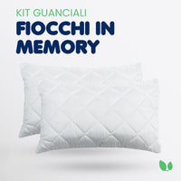 Kit 2 guanciali fiocchi in memory, cuscini memory, traspirante, anallergico e antiacaro