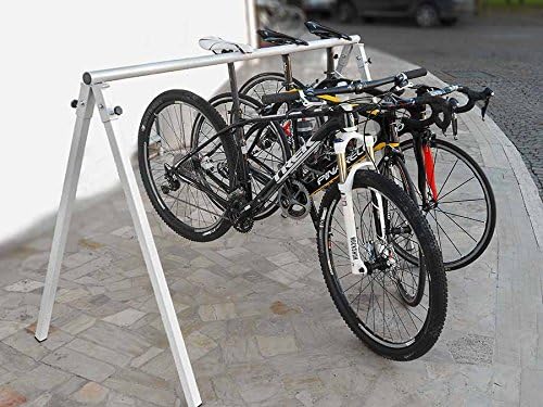 ANDRYS - Espositore Porta Biciclette Smontabile e Regolabile, in Acciaio Verniciat di Colore Grigio, 200/300 x 80 x 100 cm, 8 Posti