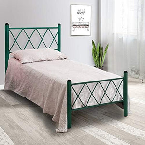 Qualydorm Letto in Ferro Battuto Moderno Singolo PIRAMIDE - Made in Italy Vari colori da cm 80x190 Artigianale Verde