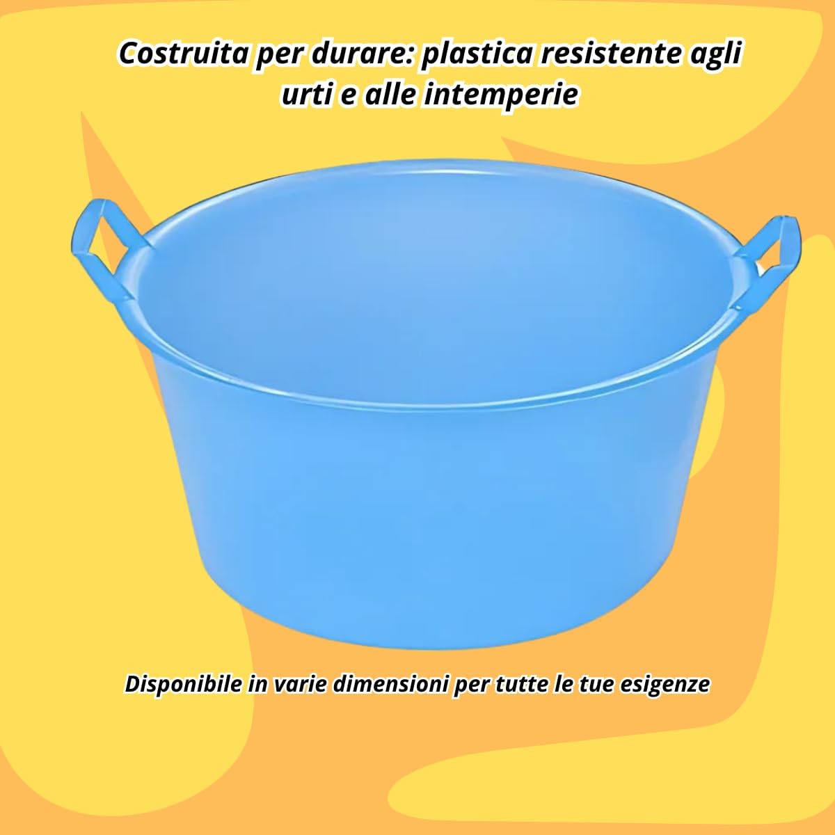 Tomaino - Bacinella Bucato in Plastica Tonda Ø52cm - Contenitore Multiuso per Casa, Lavaggio Panni, Cane, Pediluvio