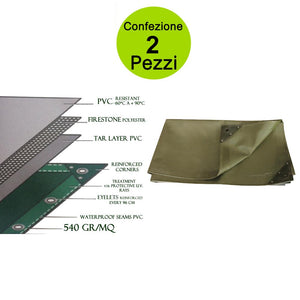 Multipack 2 pezzi telo occhiellato pesante pvc 540 gr/mq metri 4x5