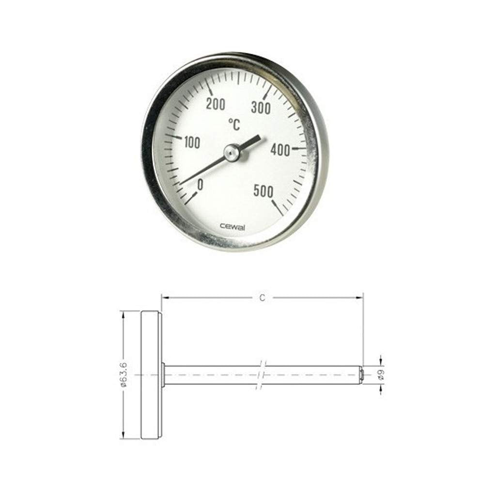 Pirometro Termometro 0-500Â° bimetallico forno stufa Sonda 30cm 91636300 cewal