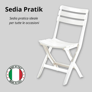 Sedia da giardino in plastica pieghevole, Pratik, Set da 4 pz sedie per esterno Tomaino, Bianco