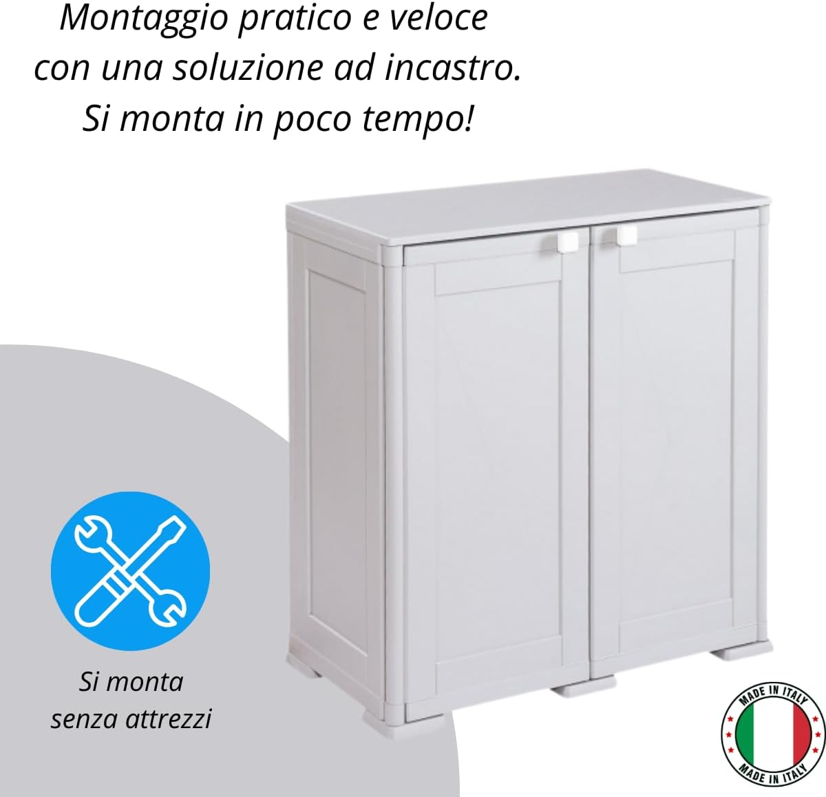 Armadio in plastica da esterno - Mobile Porta Scope contenitore con ripiani per giardino, garage, balcone