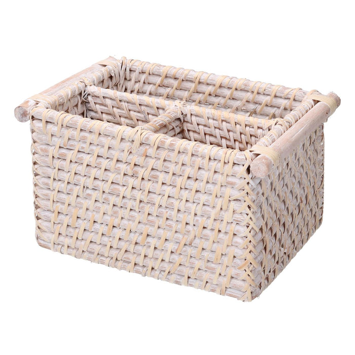 Portatutto rattan algarve 3 scomparti bianco rettangolare cm20/23x15h12,5