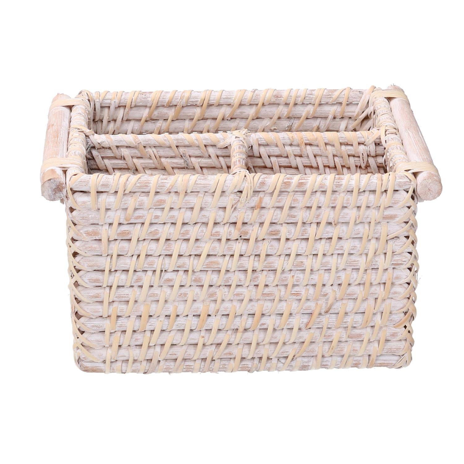 Portatutto rattan algarve 3 scomparti bianco rettangolare cm20/23x15h12,5