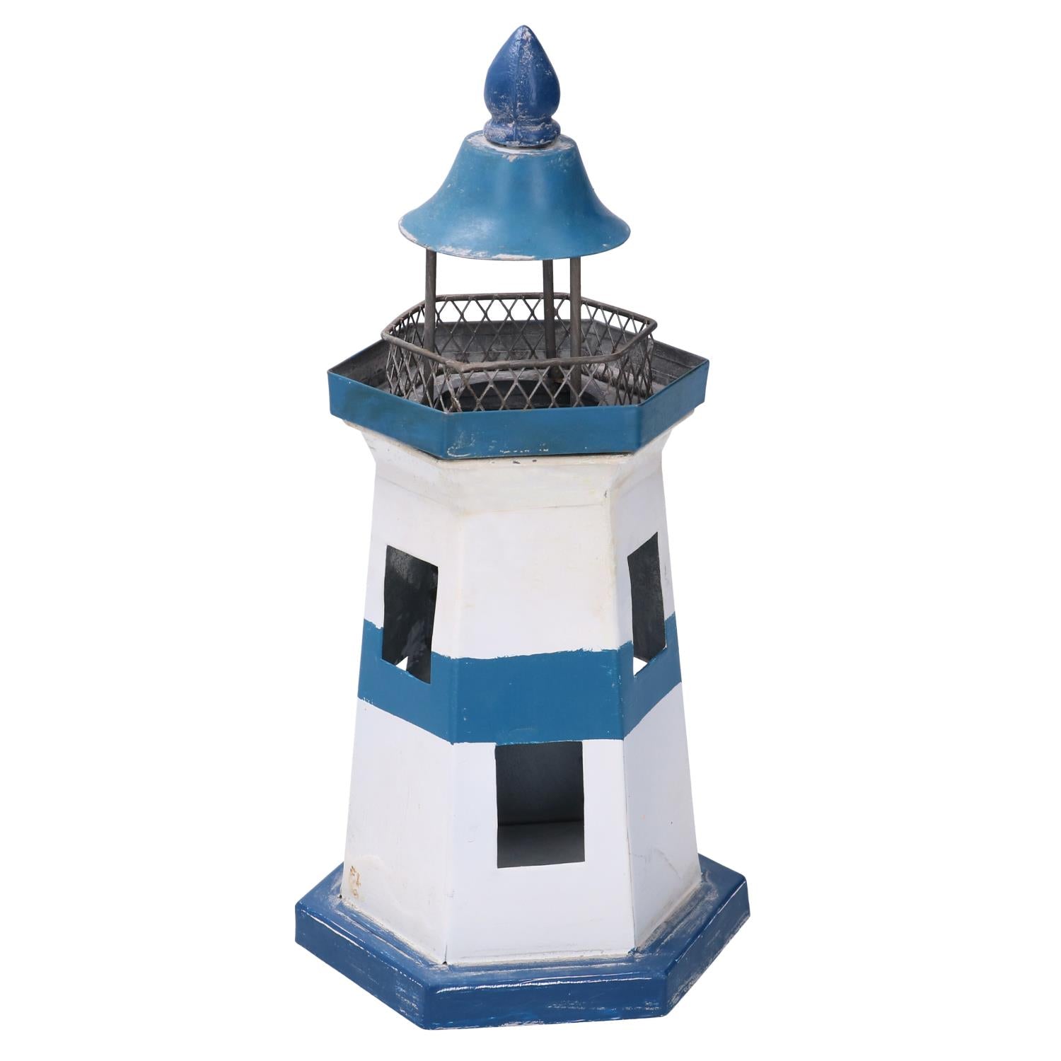 Faro metallo mare blu bianco cm14x14h28