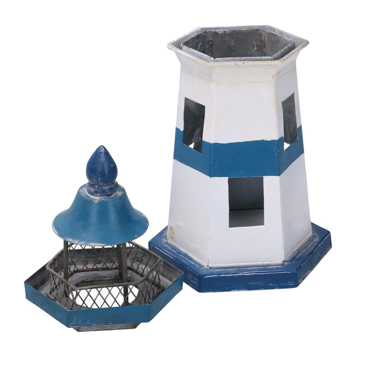 Faro metallo mare blu bianco cm14x14h28