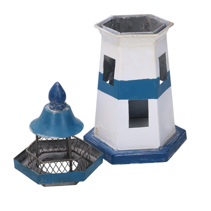 Faro metallo mare blu bianco cm14x14h28