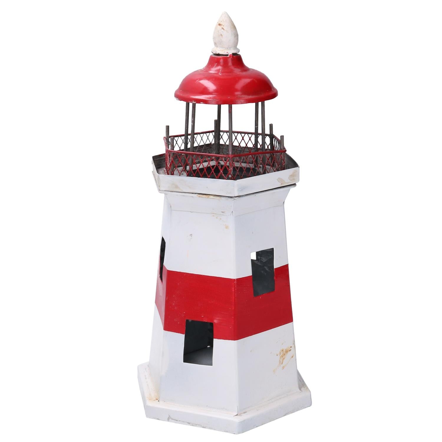 Faro metallo mare rosso bianco cm17x17h36