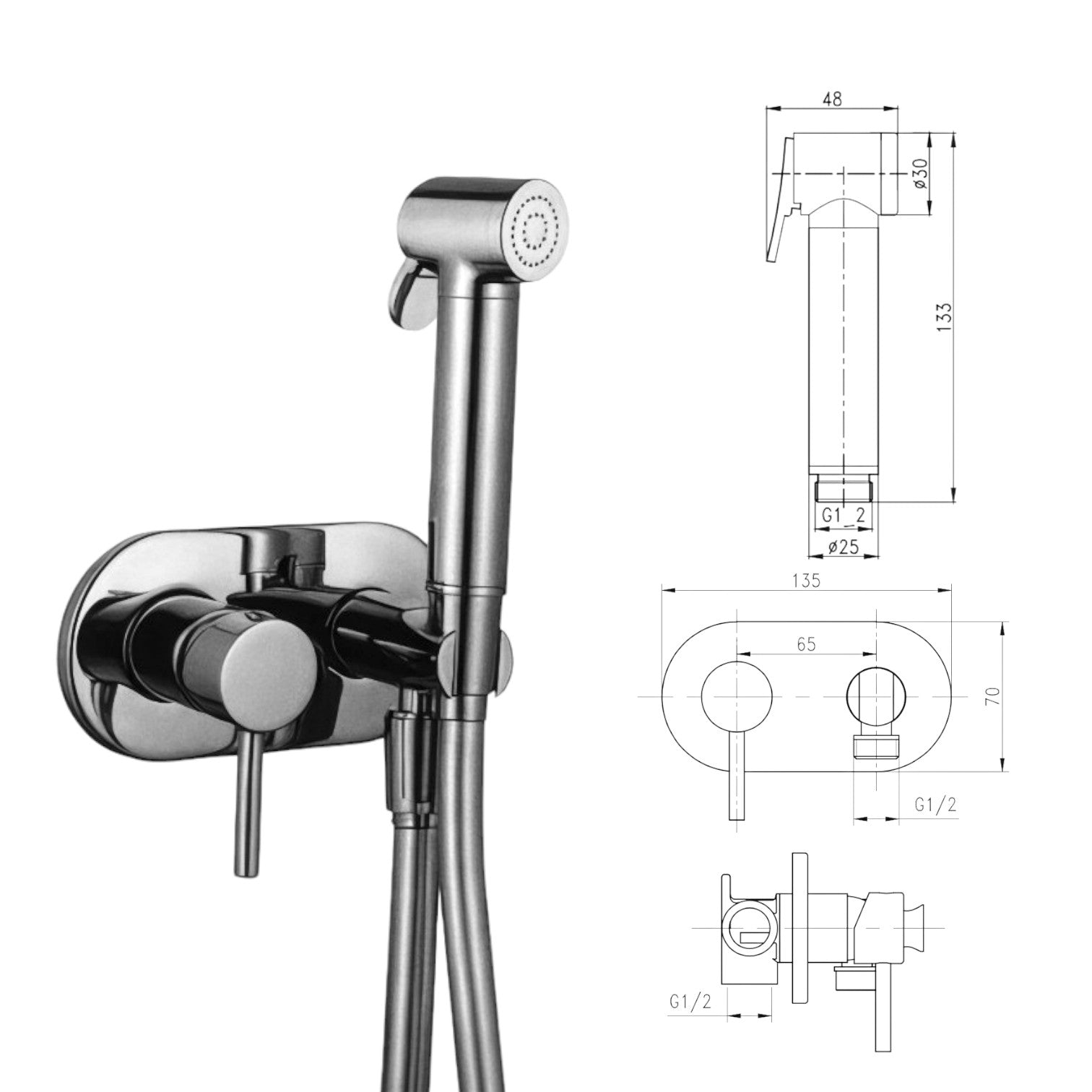 Set miscelatore ad incasso tondo con doccetta wc