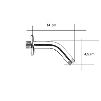 Braccio di sostegno per doccia con inclinazione di 45°, lungo 15 cm