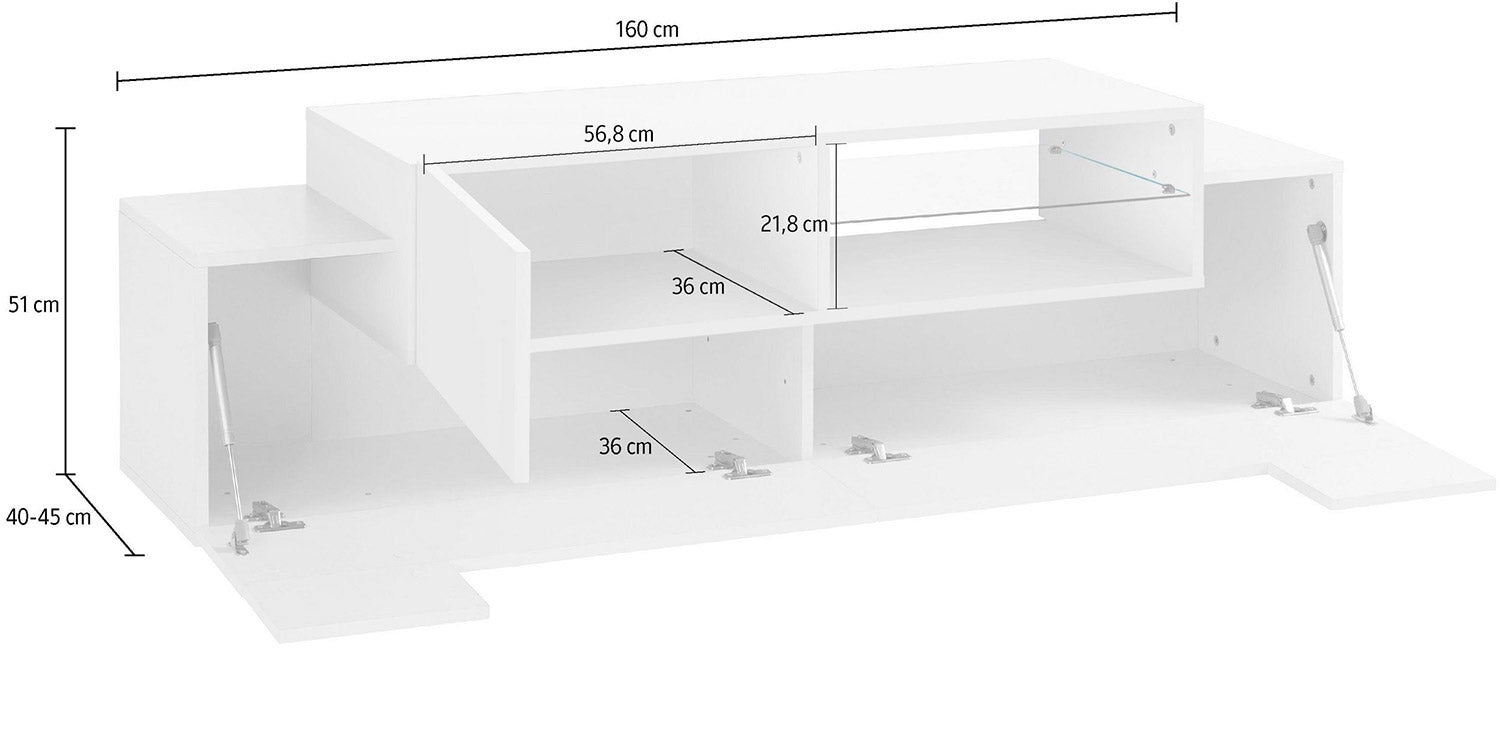 Mobile TV 3 Ante 160x40-45x51 cm New Coro Bianco Lucido e Ardesia