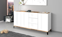 Credenza 3 Ante + 3 Cassetti 160x40x82 cm Sunrise Bianco Lucido e Acero Pereira