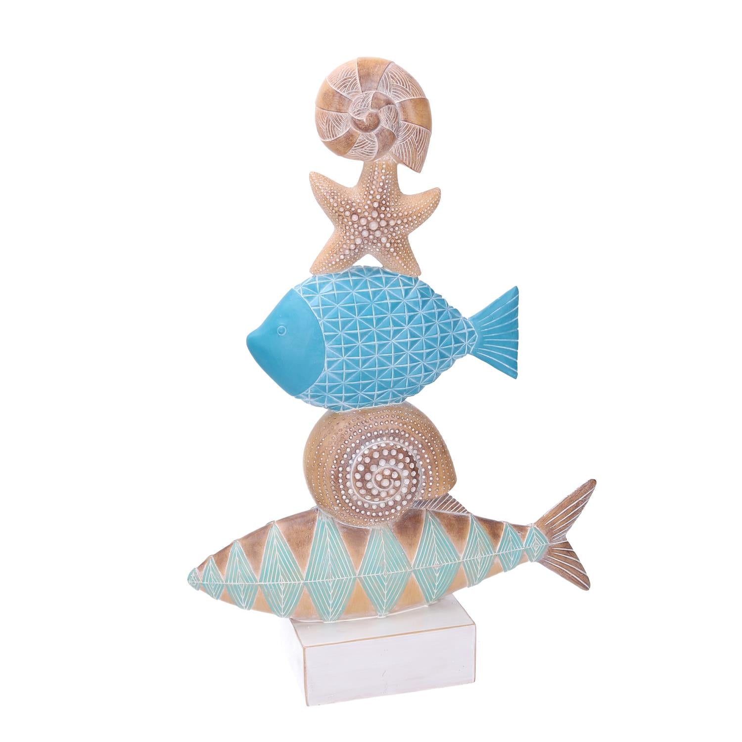 Pesce resina mare con conchiglie naturale cm32,5x10h46,7