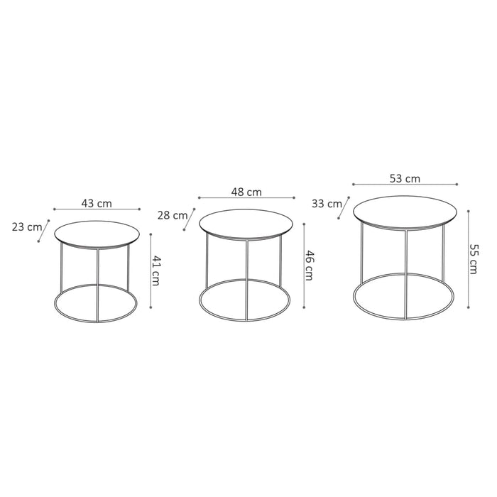 Rousseau Set di Tavolini 3 pz Tanto in Metallo Nero e Dorato 442855