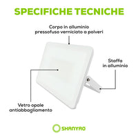 Proiettore faro a led Bianco Serie Pad 50W - 4000K Luce Bianca Naturale Resa 250W 4.750Lumen, Serie Pad Shanyao