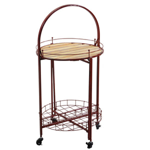 Carrello Portavivande Richiudibile da Cucina Ø49xh67/98 cm con Ruote in Metallo Rosso