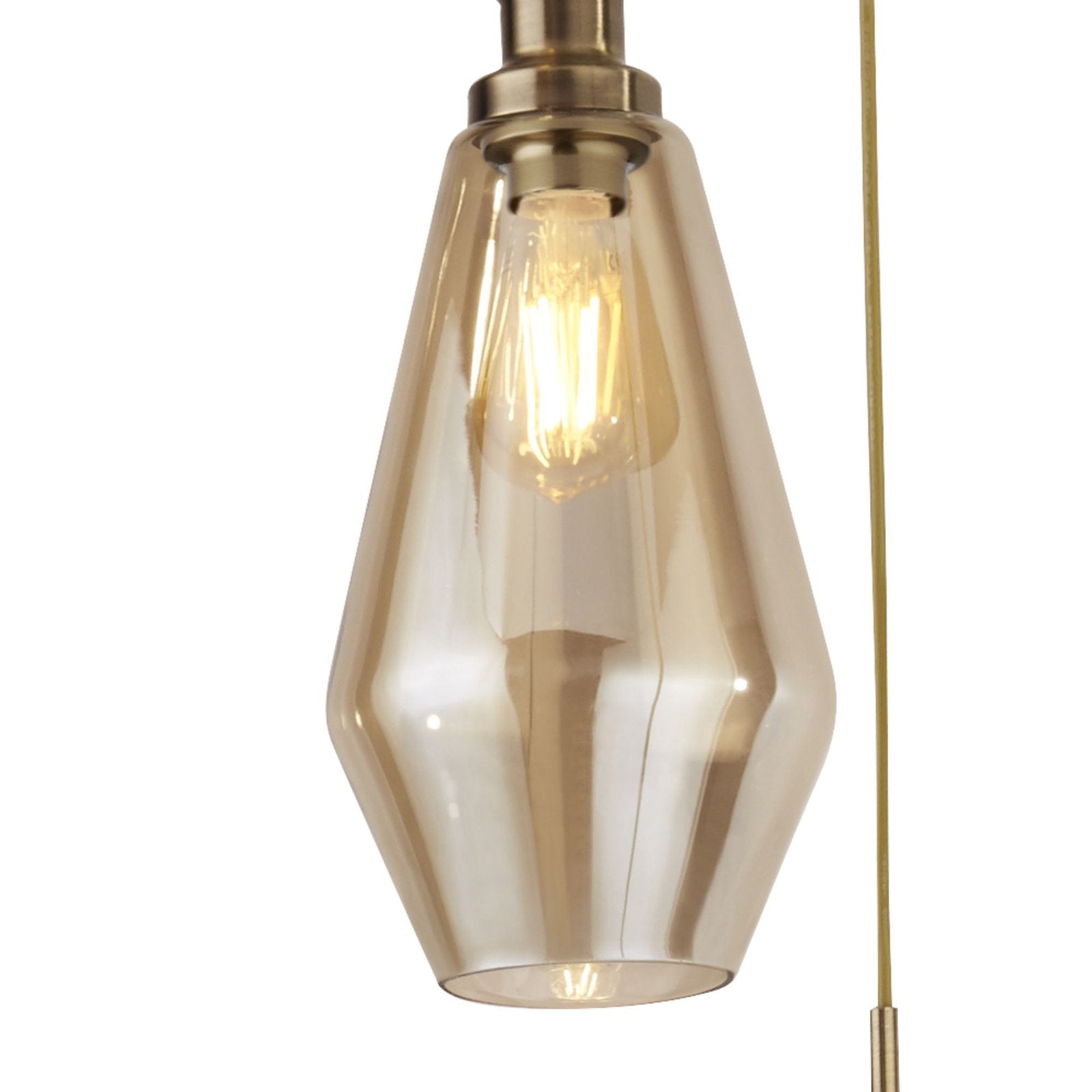 Lampadario Contemporaneo Mia Acciaio Ottone Vetro Ambra 3 Luci E27