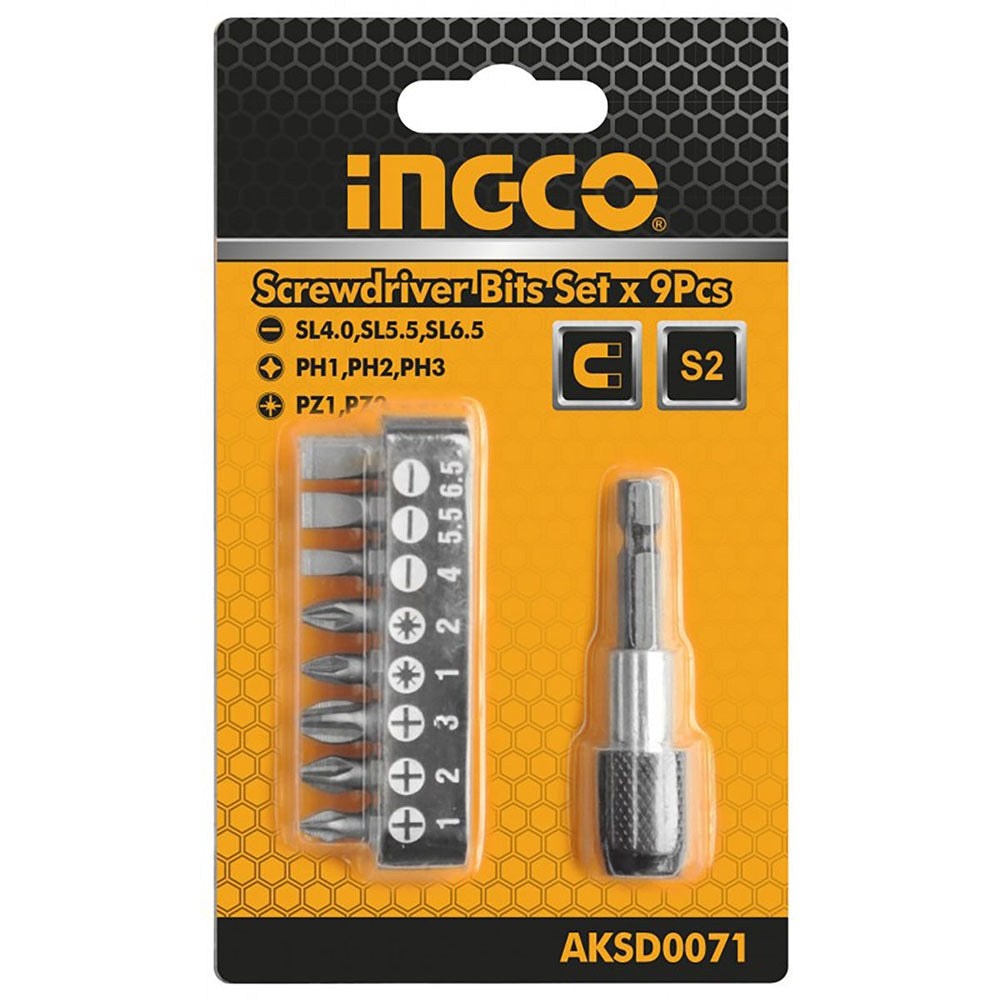 Set porta bit inserto 9 pz magnetico - Ingco AKSD0071