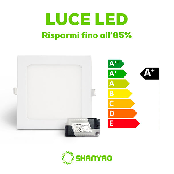 Pannello led incasso Quadrato, 12W Equivalenti 24W, 1044 lumen Luce Bianca Naturale 4000K Dimensione 120x120mm