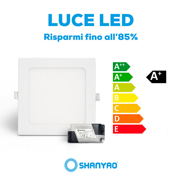 Pannello led incasso Quadrato, 6W Equivalenti 24W, 534 lumen Luce Bianca Fredda 6400K Dimensione 120x120mm