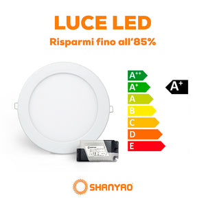 Pannello led incasso Tondo 18W Equivalenti 72W 3000K Luce Bianca Calda 1.530Lumen Illuminazione interna