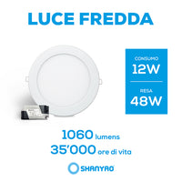 Pannello led incasso Tondo 12W Equivalenti 48W Install 6400K Luce Bianca Fredda 1.068Lumen Illuminazione interna