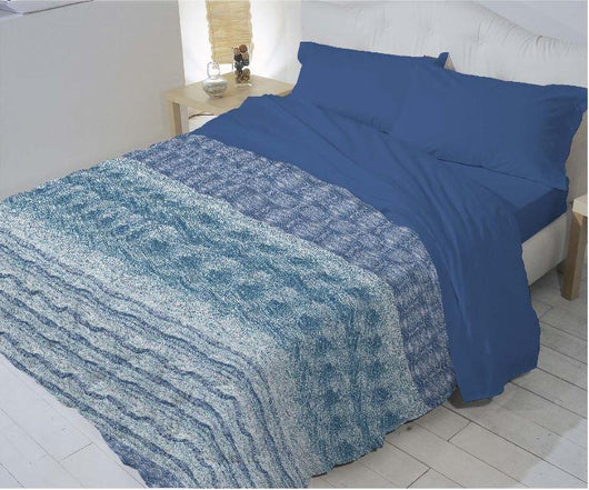 Completo letto cotone 2 piazze tortuga stampa rotativa blu