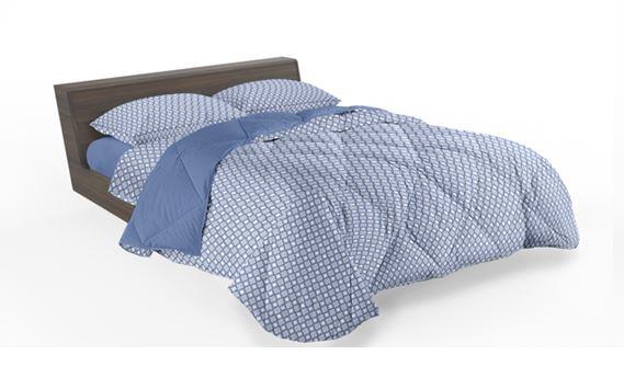 Completo letto cotone 2 piazze atelier stampa rotativa blu riviera