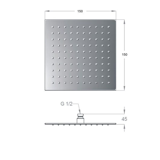 Soffione doccia Ares quadrato 15x15 cm ultraslim in acciaio inox con braccio doccia