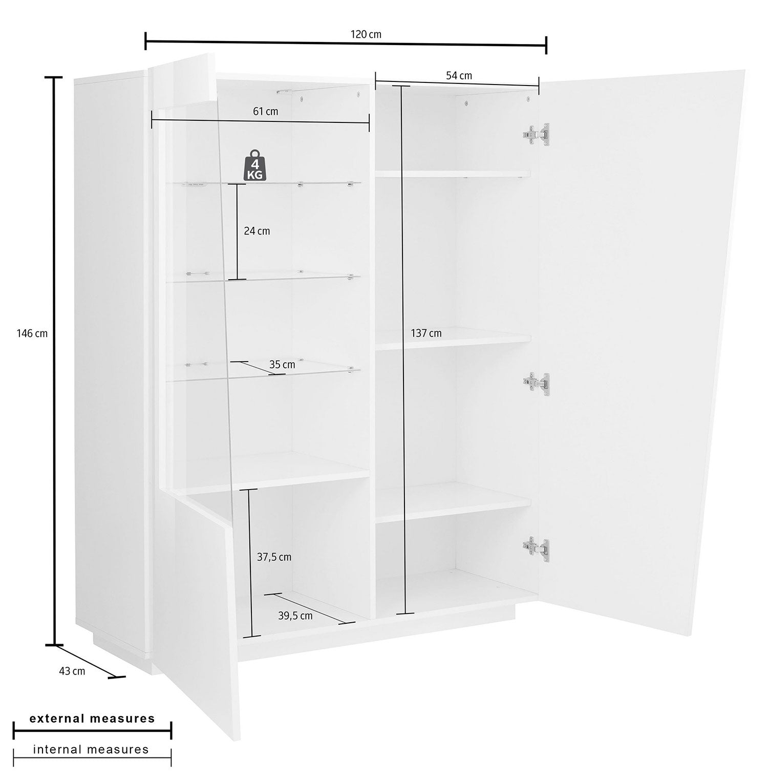 Vetrina 2 Ante 120x43x146 cn Vega Grigio Ardesia