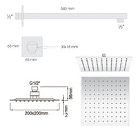 Soffione doccia quadrato ultraslim 20x20 + braccio doccia in acciaio inox lucidato di Ares