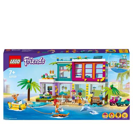 Lego friends 41709 casa delle vacanze sulla spiaggia, con piscina e mini bamboline mia, costruzioni per bambini di 7+ anni