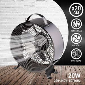 Ventilatore da Tavolo in Metallo Pala da 20cm Potenza 20 W 2 Livelli di Velocità