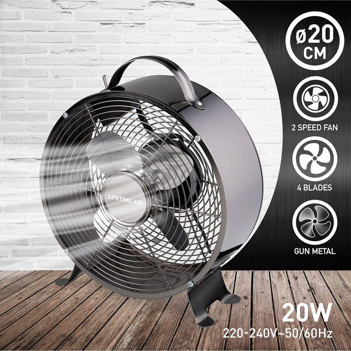 Ventilatore da Tavolo in Metallo Pala da 20cm Potenza 20 W 2 Livelli di Velocità