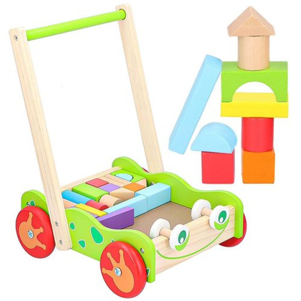 Carrello per Imparare a Camminare per Bambini con Blocchi in Legno Colorato