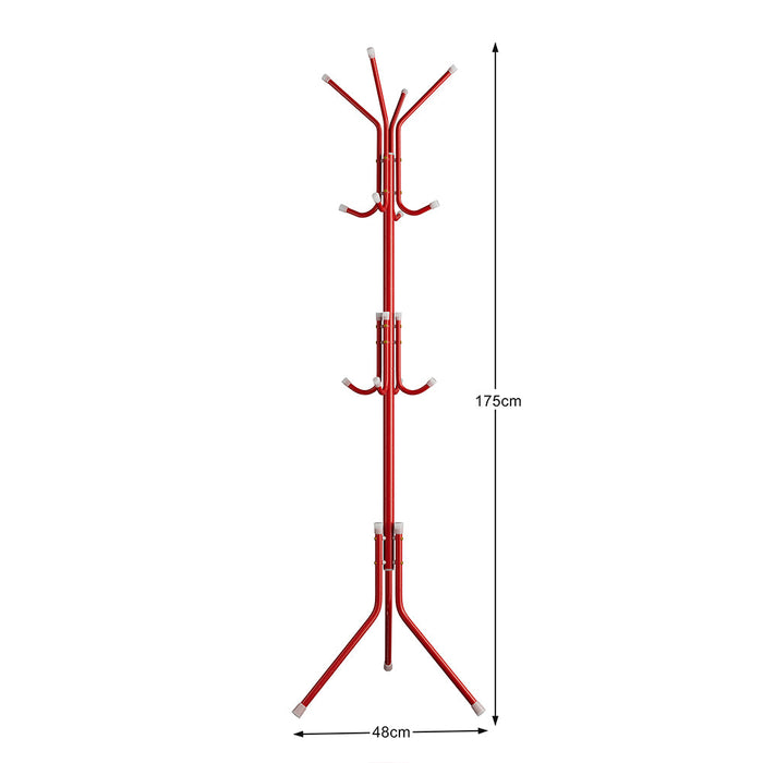 Attaccapanni da Terra Salvaspazio 12 Ganci Stand Appendiabiti a Piantana Rosso