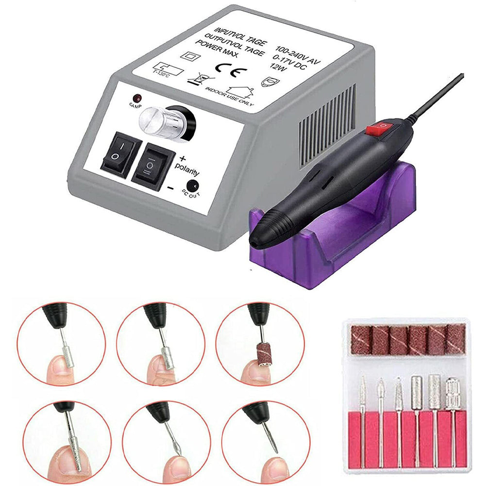 Fresa Elettrica per Unghie Lima Silenziosa Manicure Pedicure 6 Punte Accessori