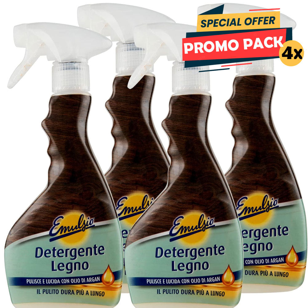 Emulsio Detergente Legno Spray Pulente e Lucidante con Olio d'Argan 4 x 375 ml