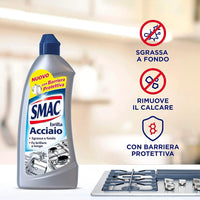 4 x 520 ml Smac - Brilla Acciaio Detergente Crema Azione Anticalcare e Lucidante