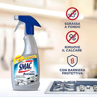 4 x 520 ml Smac Brilla Acciaio Detergente Spray Azione Anticalcare e Lucidante