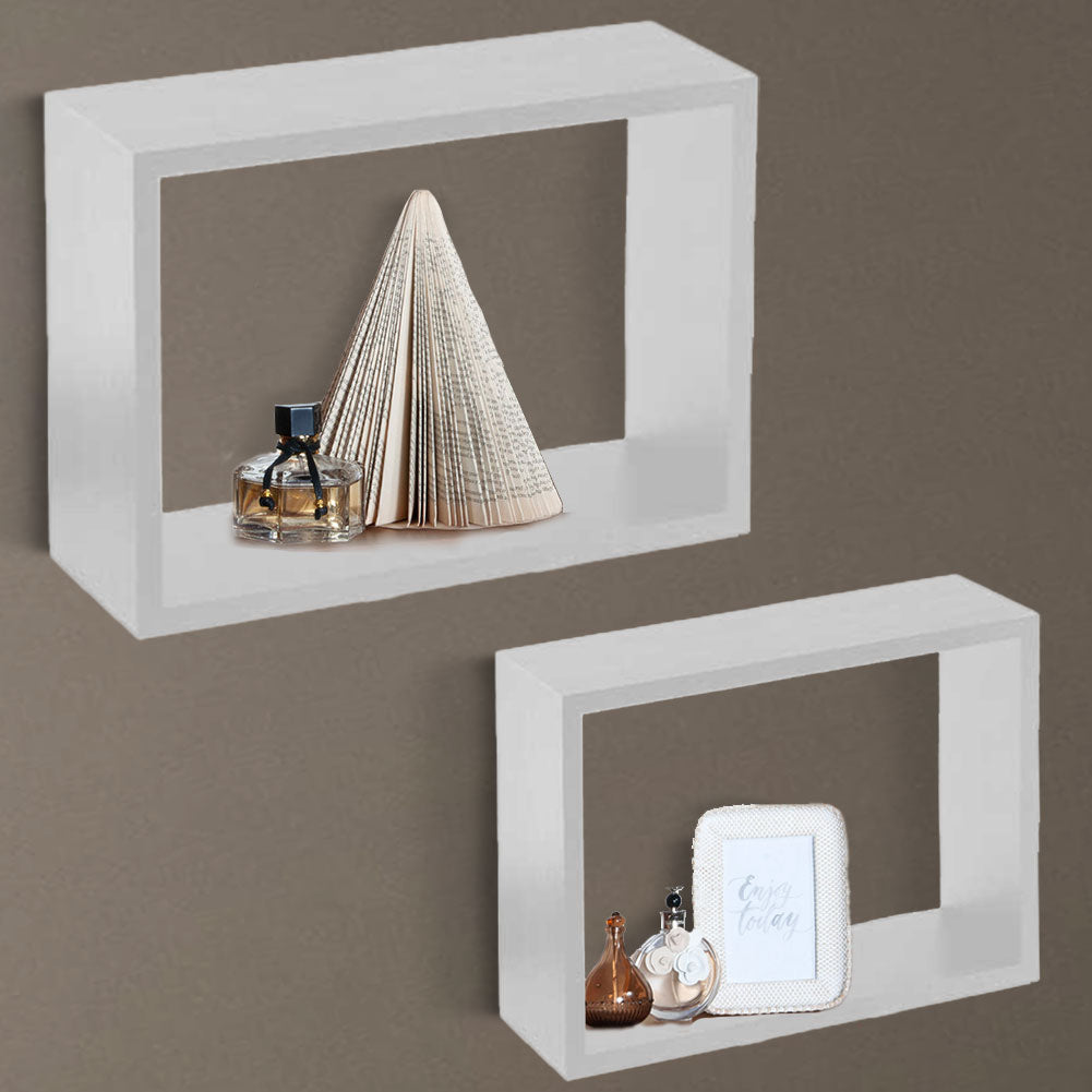 Set 2 Mensole a Muro Moduli da Parete Pensili Rettangolari in Legno Bianco 40 cm