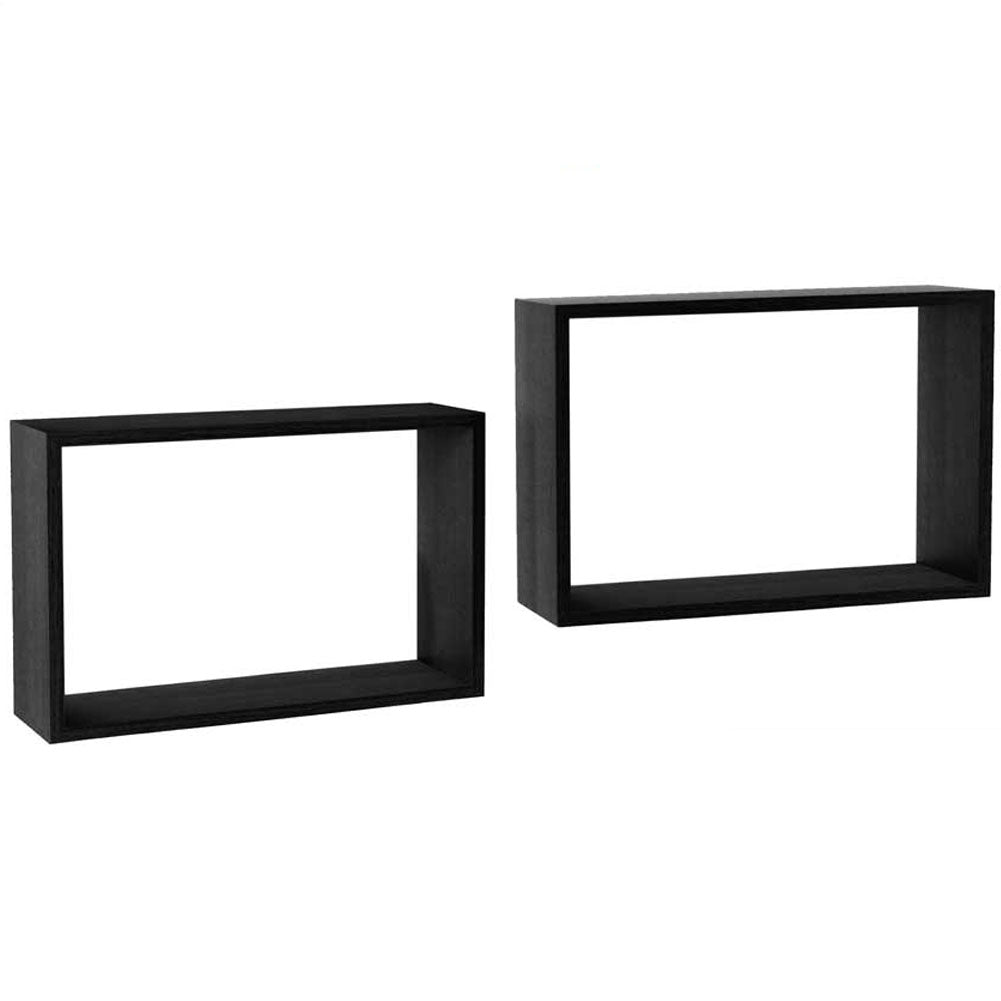 Set 2 Mensole a Muro Moduli da Parete Pensili Rettangolari in Legno Nero 40 cm