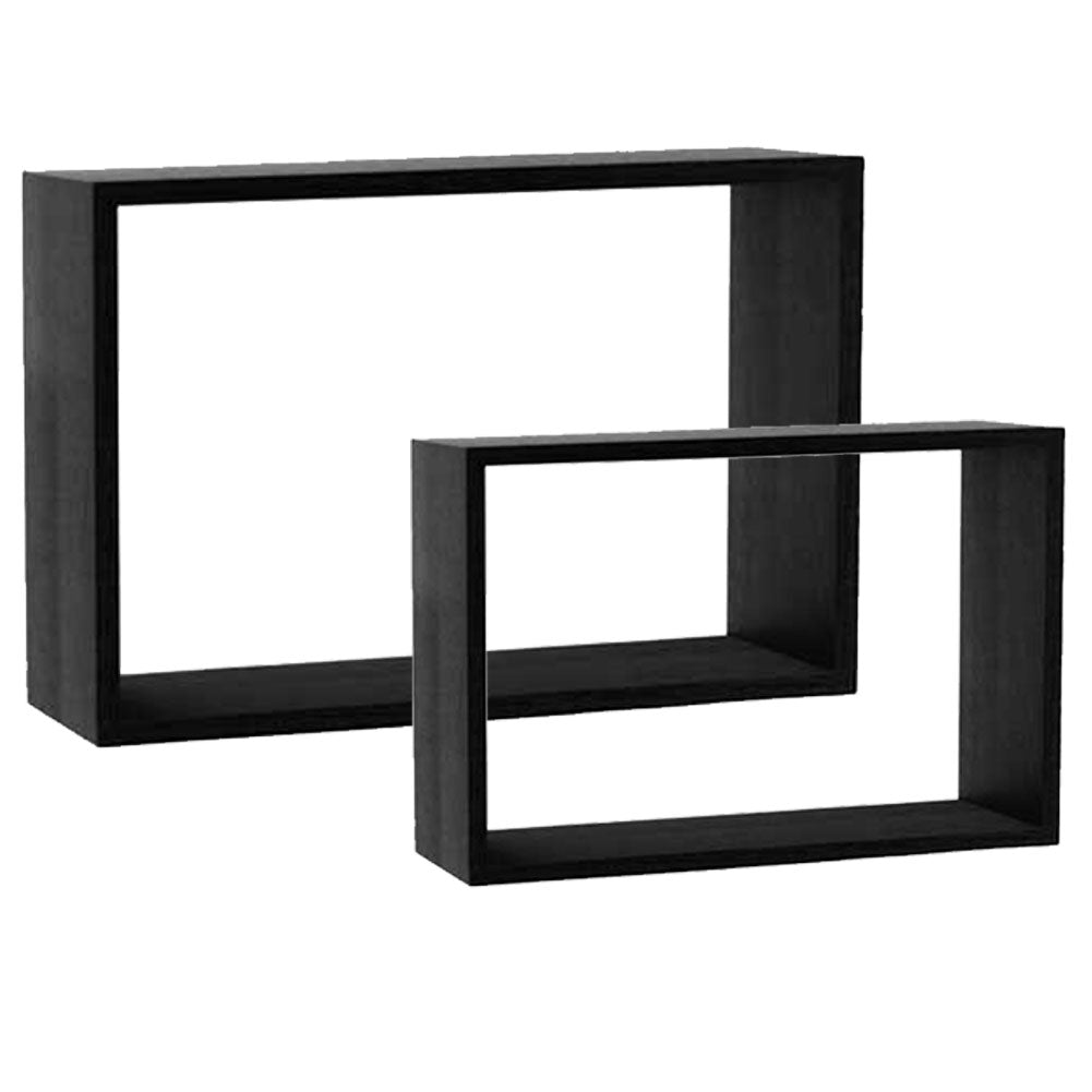 Set 2 Mensole a Muro Moduli da Parete Pensili Rettangolari in Legno Nero 40 cm