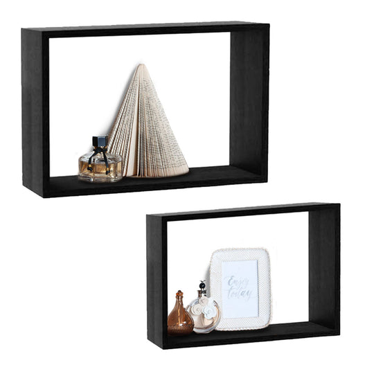 Set 2 Mensole a Muro Moduli da Parete Pensili Rettangolari in Legno Nero 40 cm