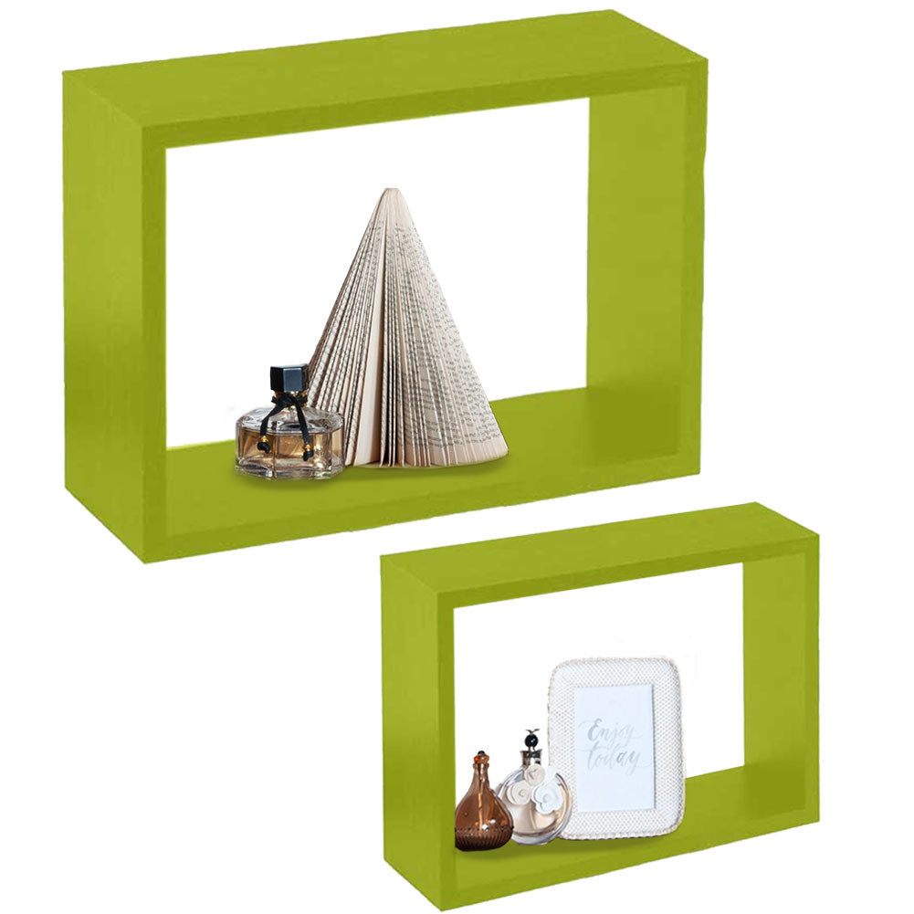 Set 2 Mensole a Muro Moduli da Parete Pensili Rettangolari in Legno Verde 40 cm