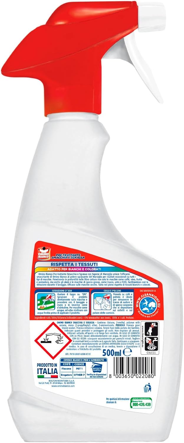 Omino Bianco Smacchia e Sgrassa 2 in 1 Pre-Trattante Spray 3 x 500 ml Smacchiante